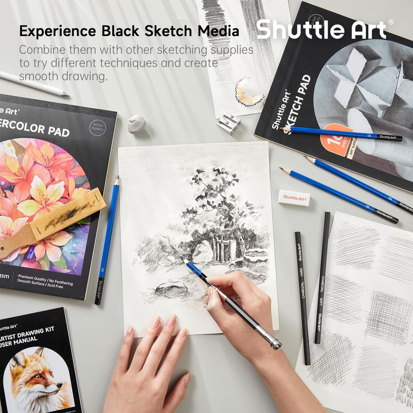 Shuttle Art 116 Pack Sketching and Drawing Pencils Set, Sketch Art Pencil Set with 4 Drawing Pads, Graphite Pencils in Zipper Case, Colouring Pencils