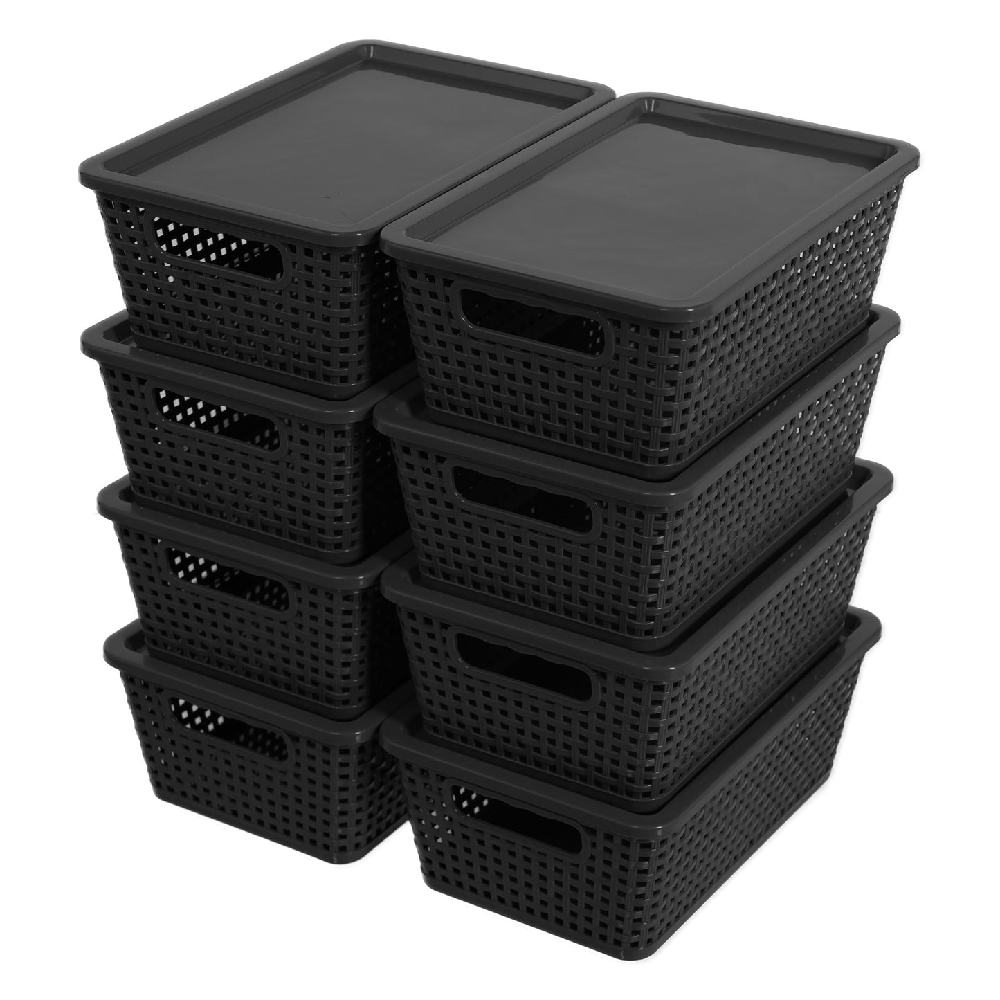Citylife Set of 8 Pack Plastic Storage Baskets With Lid, Storage Basket for Organizing,Stackable Storage Containers Bins Boxes for Kitchen Bathroom
