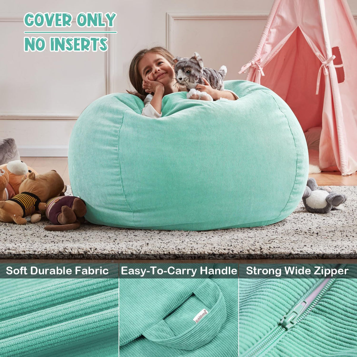 Nobildonna 3 ft Bean Bag Chair Cover (No Filler) for Adults and Kids 300L Extra Large Stuffed Animal Storage Bean Bag Washable Soft Premium Corduroy