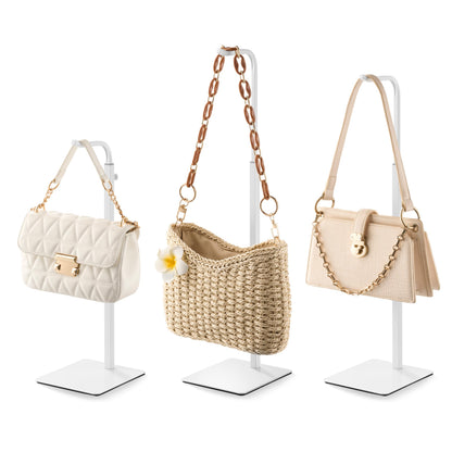 pickpiff 3 Pack Purse Holder Handbag Display Stand: White Hanger Rack for Bags, Purses, and Wreath, Adjustable Hook Stand for Tabletop, Closet