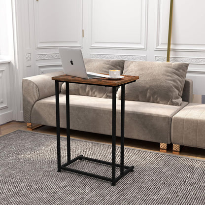 H JINHUI C-Shaped End Table, Sofa Side Table, Mobile Snack Table for Coffee Laptop Tablet, Industrial Style with Metal Frame