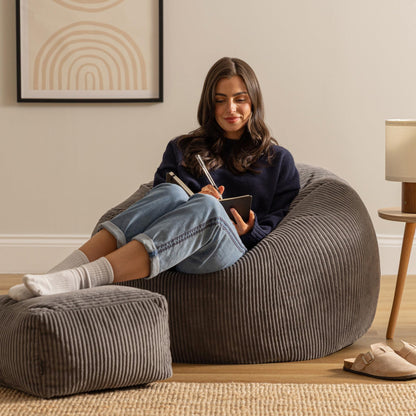 icon Kingston Cord Bean Bag & Footstool with Filling Included, Grey