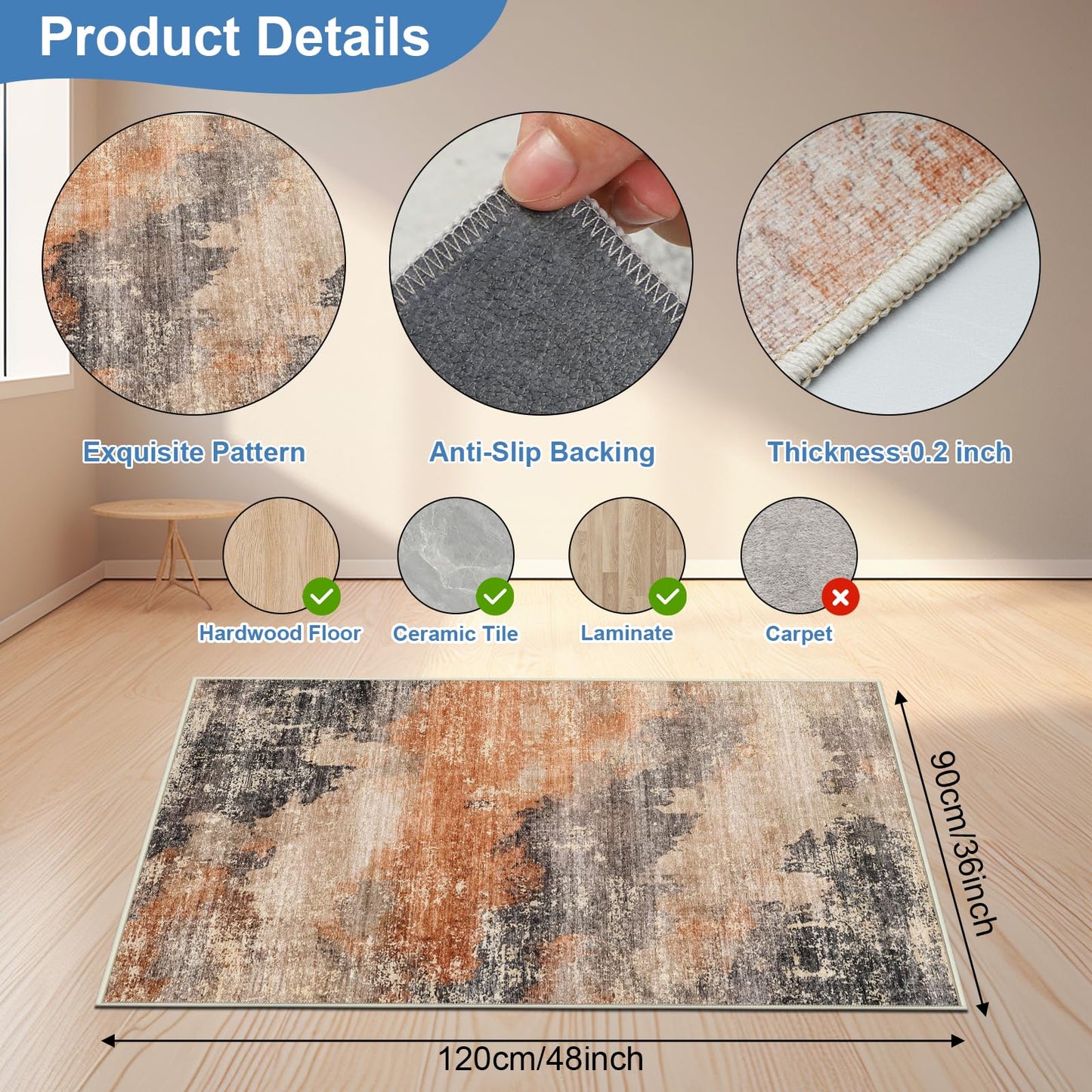 Capslpad Office Chair Mats for Hardwood Floor 90x120cm Non-Slip Modern Abstract Home Multi Purpose Chair Mat Low Pile Floor Protectors Computer Chair
