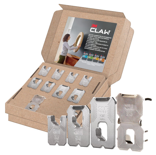 3M CLAW Plasterboard Picture Hanger Assorted Pack - 9 Hooks for Heavy Items, Mirrors & Home D?cor - No Tools Needed (7kg, 11kg, 20kg, 30kg)