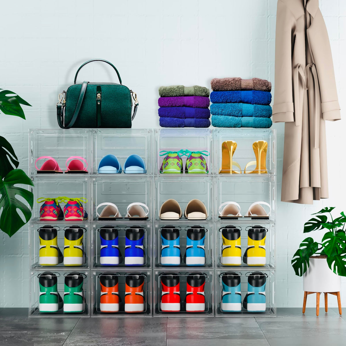 Unique Impression 8 Pack Shoe Storage Box - Clear Stackable Boxes - Plastic Trainer Storage Boxes - Transparent Shoe Display Containers