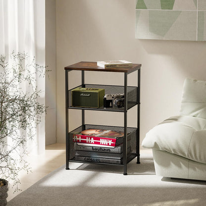 Mutool 3 Tier Side Table, 64.5cm End Table Sofa Side Table with Storage Shelf for Small Spaces