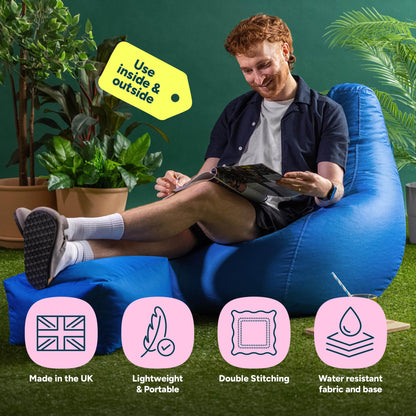 Bean Bag Bazaar Outdoor Bean Bag & Footstool with Filling Included, Blue