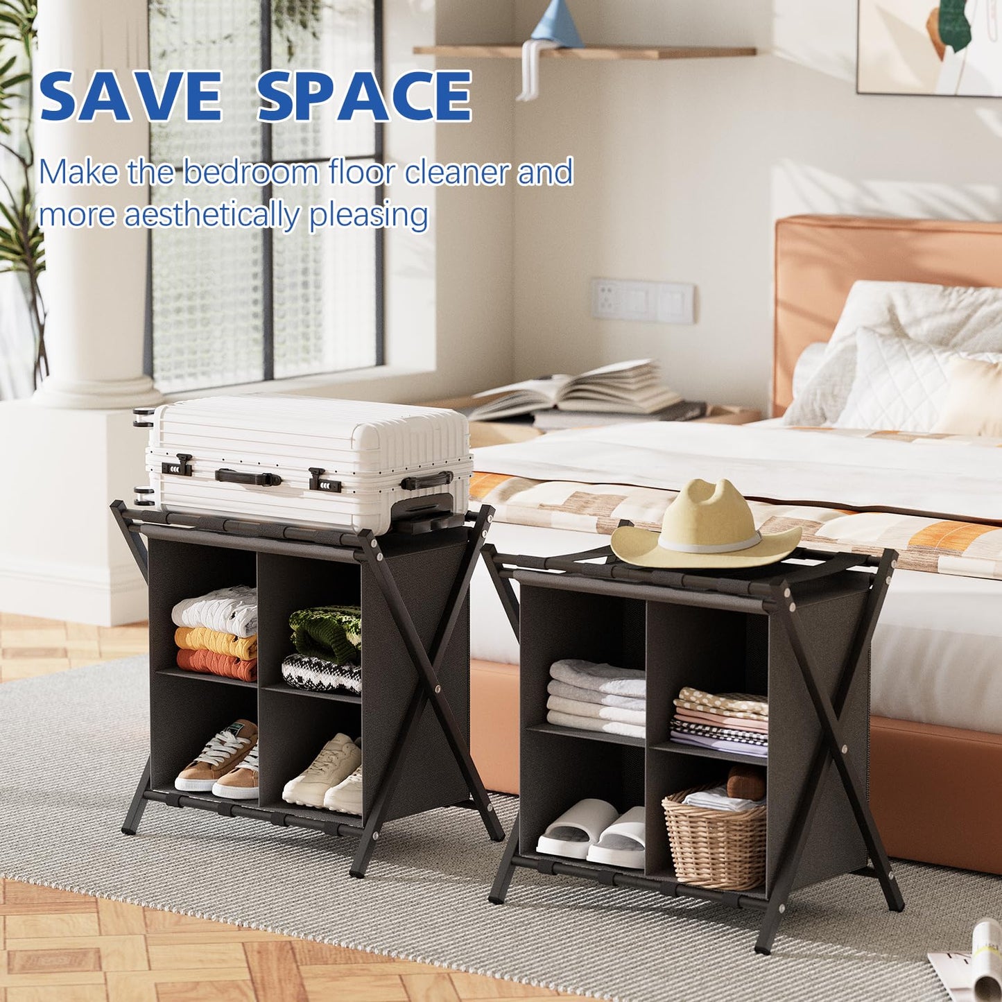 Garden 4 you Luggage Rack,Suitcase Stand for Bedroom,Set of 2, Foldable Suitcase Stand,Portable Folding Tier Suit Case Holder Travel Chest Storage
