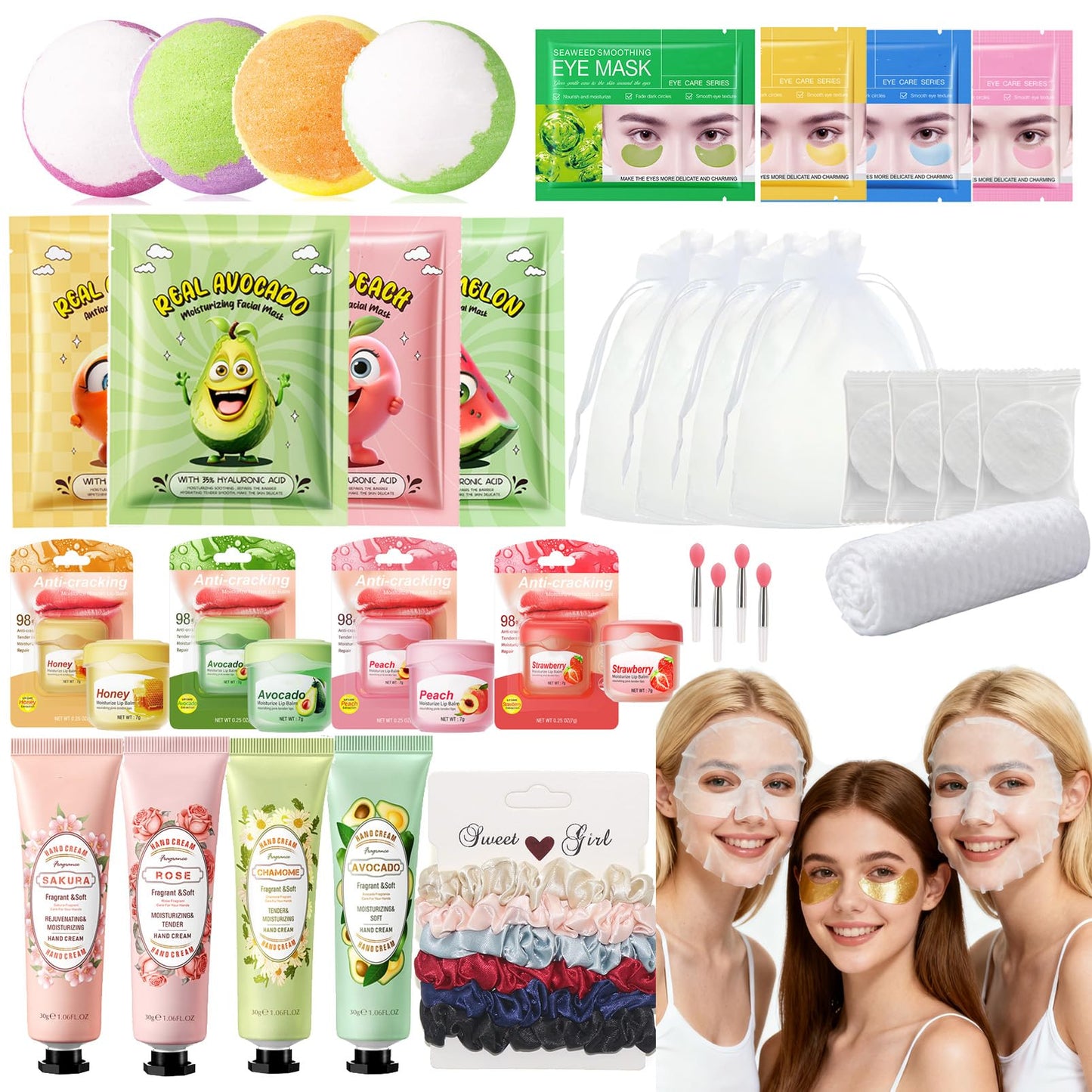 34PCS Sleepover Party Supplies for Girls, Pamper Skincare Gift for Spa Days & Birthday, 4 Set Spa Party Favors Kit Include Facial Masks Eye Mask Hand