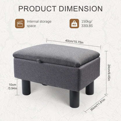 Gemsaya Linen Fabric Footstool with Storage, Storage Ottoman with Flip Top, 40x30x24cm Rectangular Upholstered Bench Pouffe Footstool for Living Room