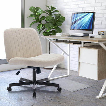 COLAMY Wide Office Chair, Padded Armless Task Vanity Chair Swivel Home Office 115°Rocking Mid Back Ergonomic Computer Chair for Home Working, Make Up