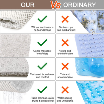 KAZOLEN Shower Mat Non Slip Anti Mould: Bath Mats for Inside Bath- 80 x 40 cm Anti Slip Shower Mats for Inside Shower- Loofah Shower Mat White Long