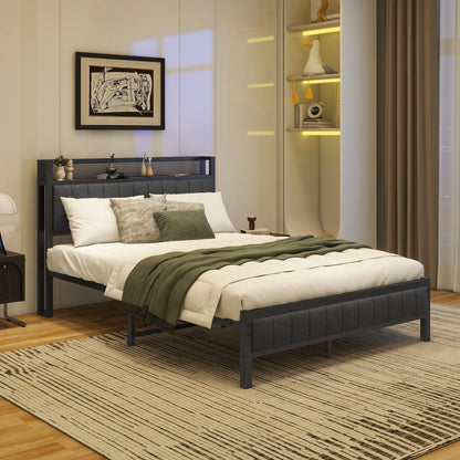 Diahomy 4ft6 Double Bed Frame With Storage Headboard, Dark Grey