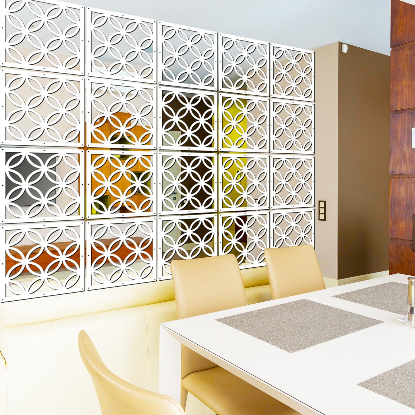 PKEPJ Hanging Room Divider Panels,10 Pieces Wood-Plastic Screen Panels Wall Divider Partition Home Office Decoration (White02)