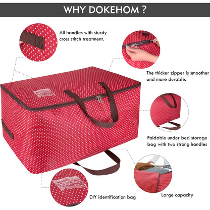 DOKEHOM 105L Large Underbed Clothes Storage Bag with Zip, Moisture proof (Red)