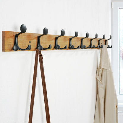 SKOLOO 109 cm Light Brown Wood Coat Rack Wall Mount with 8 Triple Hooks - Ideal for Family Entrances, Classrooms, and Pet Supplies Storage