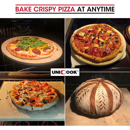 Unicook Round Pizza Stone 30.5cm, Heavy Duty Ceramic Bread Baking Stone for Oven, BBQ and Grill, Thermal Shock Resistant, Durable and Safe