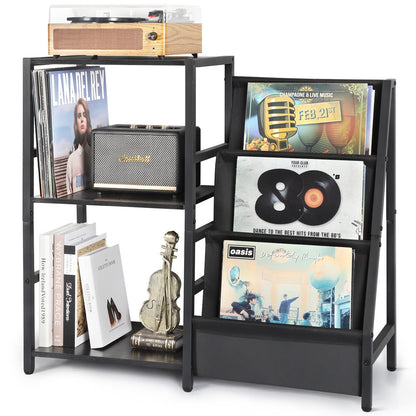 Bikoney Record Player Stand, End Table with 3-Tier Vinyl Record Storage, Record Player Table Up to 200 Albums, Turntable Stand for Vinyl Records,