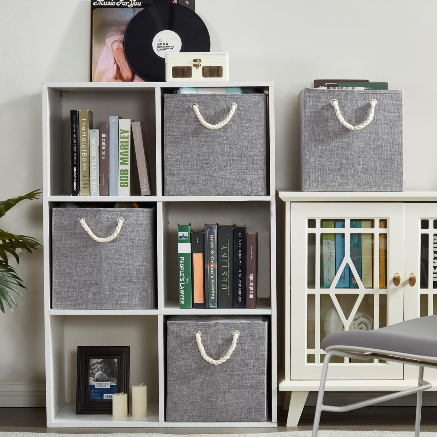 Mangata 4 Pack Storage Cubes for Shelves, Fabric Storage Boxes with Cotton Rope Handles Home Organization