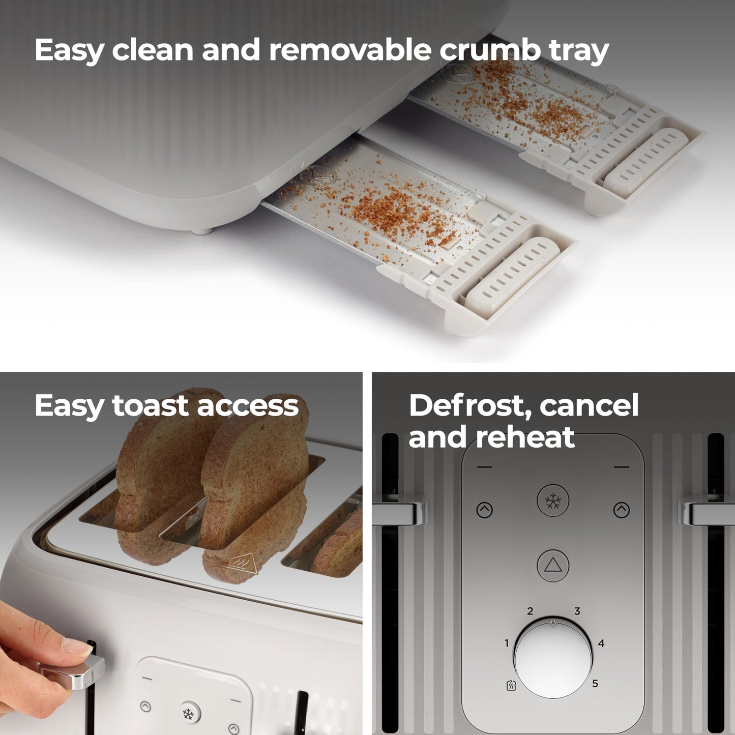 Kenwood Dawn Toaster, 4 Slot Toaster, Reheat, 5 Browning Settings, Defrost and Cancel Functions, Pull Crumb Tray, TFP09.000CR, 1800W, Oatmeal Cream