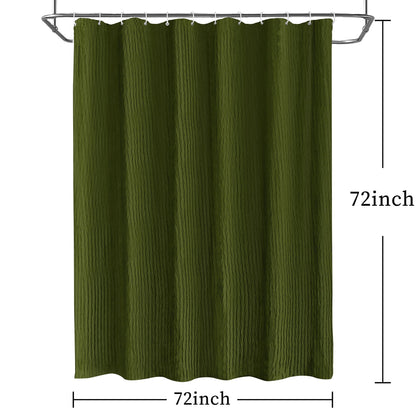 Tititex - Olive Green Crinkle Shower Curtain, Heavy Duty Textured Fabric 156 GSM Luxury Bathroom Decor for Hotel, Waterproof