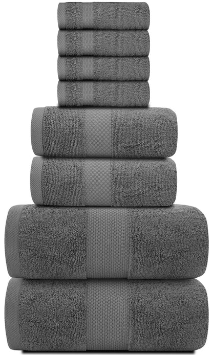 White Classic 8 Piece Towel Set Charcoal Grey - Egyptian Cotton Towels 2 Pcs Large Bath Towels, 2 Pcs Thick Hand Towels, 4 Pcs Face Towels, Quick Dry