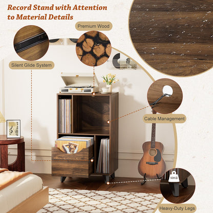 Bikoney Record Player Stand with Vinyl Storage Drawer and Cabinet