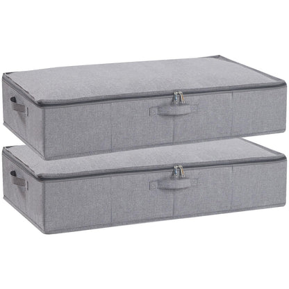 YheenLf 2-Pack Under Bed Clothes Storage Bgas with Lid, Foldable Wardrobe Organiser with Reinforced Handles for Blanket, Sheets, Clothing, Shoes,