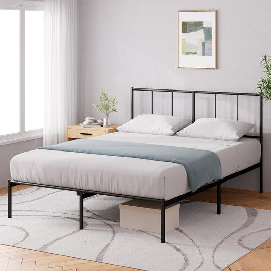 ZINUS Justin Double Bed Frame  Bed 190x135 cm  35cm Height  Metal Bed Frame with Headboard  Platform bed frame with steel slat support  Modern