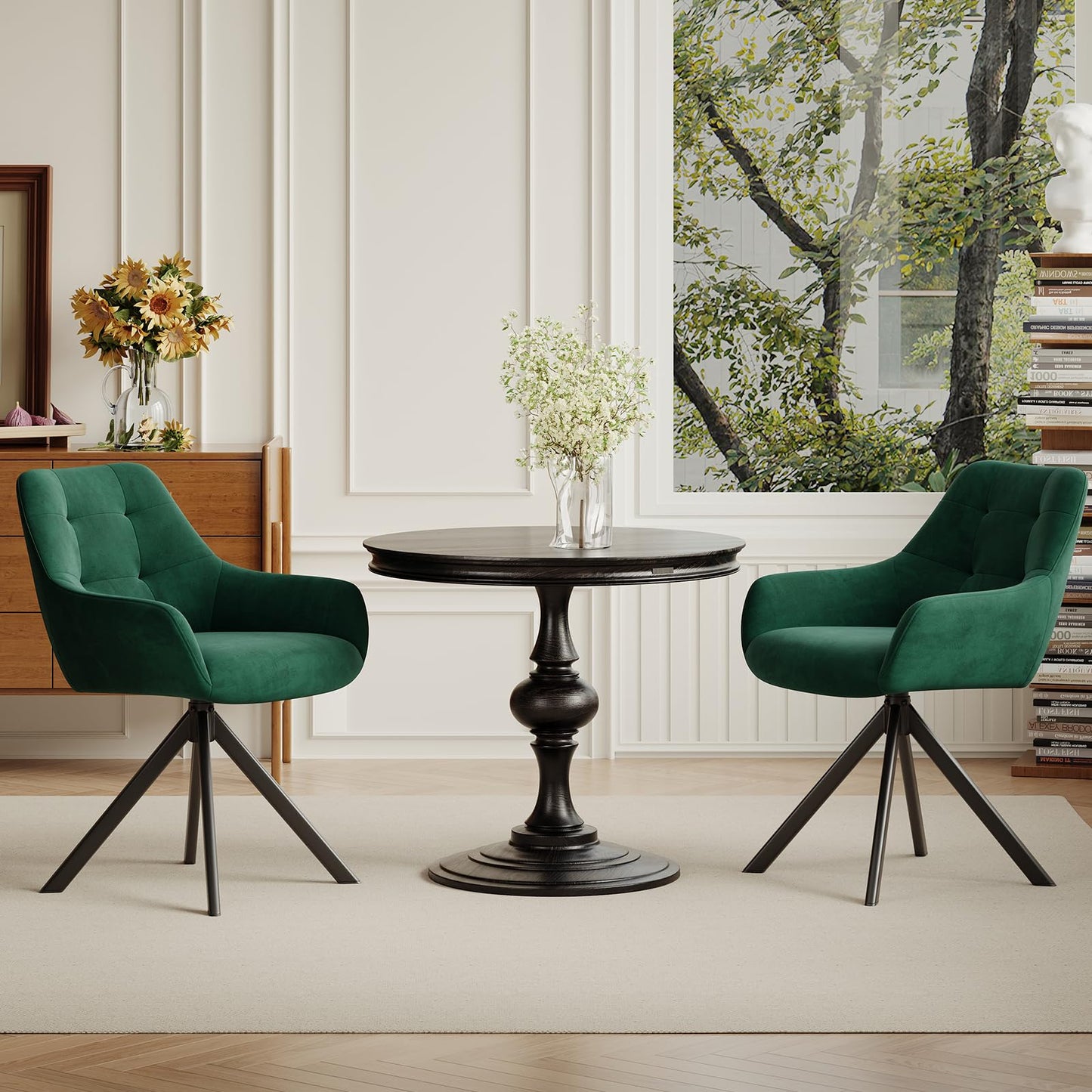COLAMY 360° Swivel Dining Chairs Set of 2 with Sturdy Metal Base – Luxury Velvet Upholstered Kitchen Chairs with Thick Padded Seat