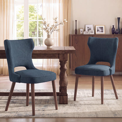 MALOL Upholstered Dining Chairs Set of 2, Dining Room Chairs with Hollow Backrest, High Back Kitchen Chairs with Solid Wood Legs, Thick Seat Cushion