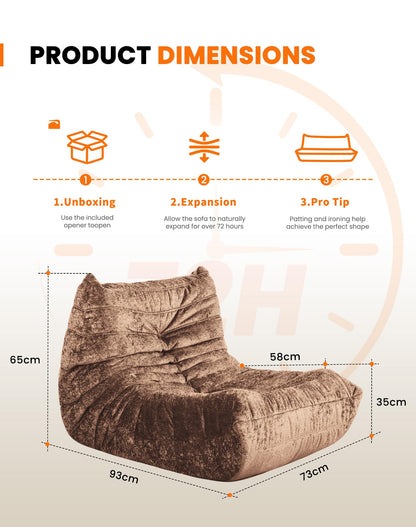 Boneless Floor Sofa - No Assembly Required Couch in a Box, Armless Small Accent Chair in Soft Shiny Fleece,Bean Bag Chair for Living Room, Bedroom