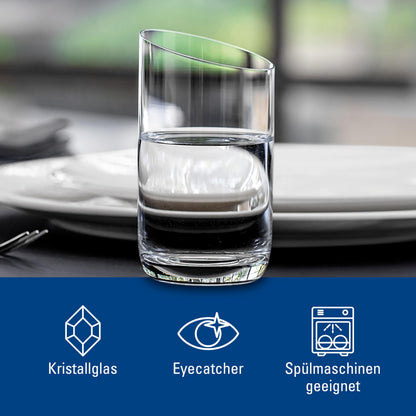 Villeroy & Boch - NewMoon Tumbler Set, 4 Pieces, Elegant, Modern Sloping Glass for Day-to-Day use, Crystal Glass, Transparent, Dishwasher Safe