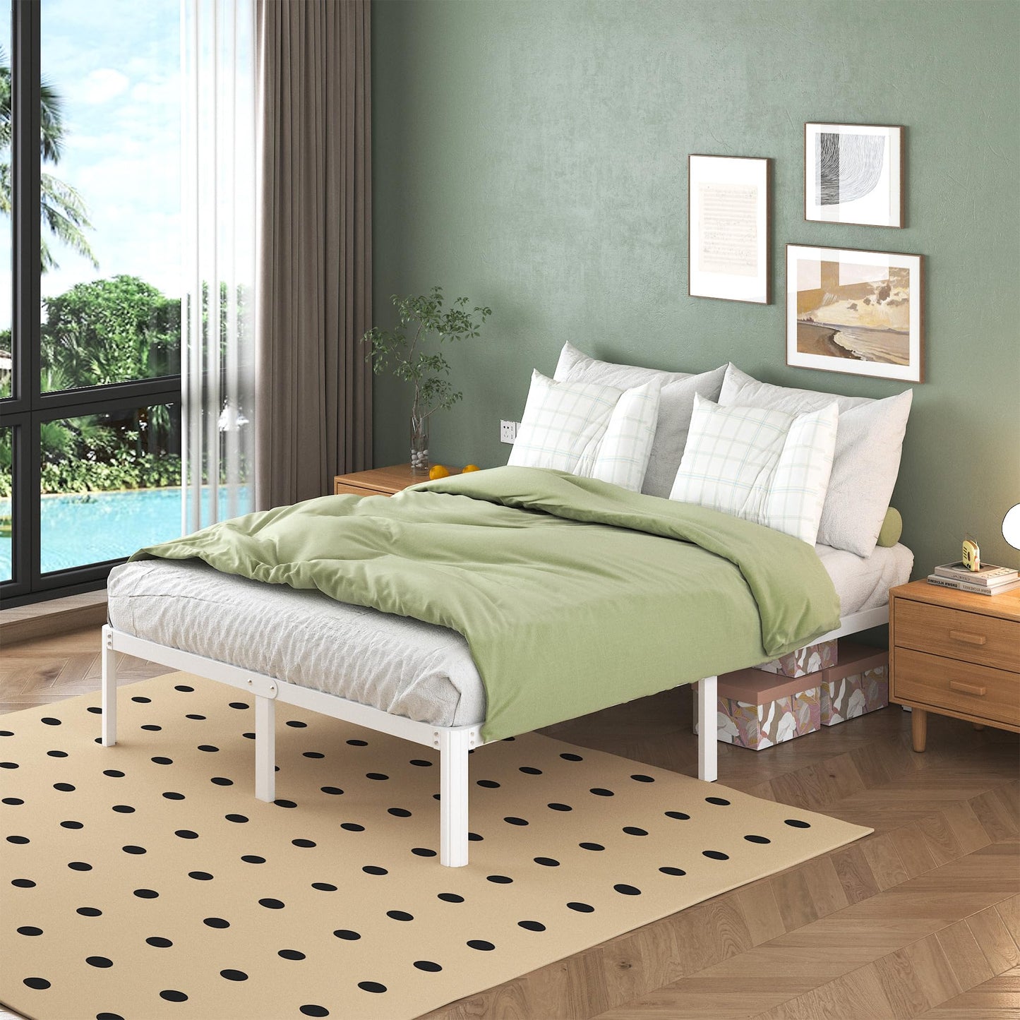 Lutown-Teen White King Size Bed Frame 5ft with Rounded Corner Legs, Heavy Duty Metal King Size Bed, King Size Bed 36 cm High, Noise Free, Easy