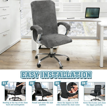 Office Chair Covers, Desk Chair Cover Universal Stretch Velvet Slipcover, Washable Plush Computer Chair Protector with Arm Covers