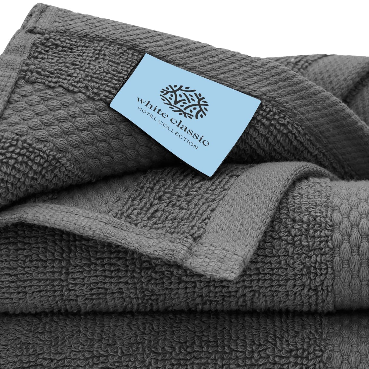 White Classic 8 Piece Towel Set Charcoal Grey - Egyptian Cotton Towels 2 Pcs Large Bath Towels, 2 Pcs Thick Hand Towels, 4 Pcs Face Towels, Quick Dry