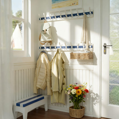 SKOLOO Coastal Coat Rack Wall Mount-97cm Beach House Entryway Wooden Coat Hook with 10 Hooks for Hanging Coats, Hats or Towels