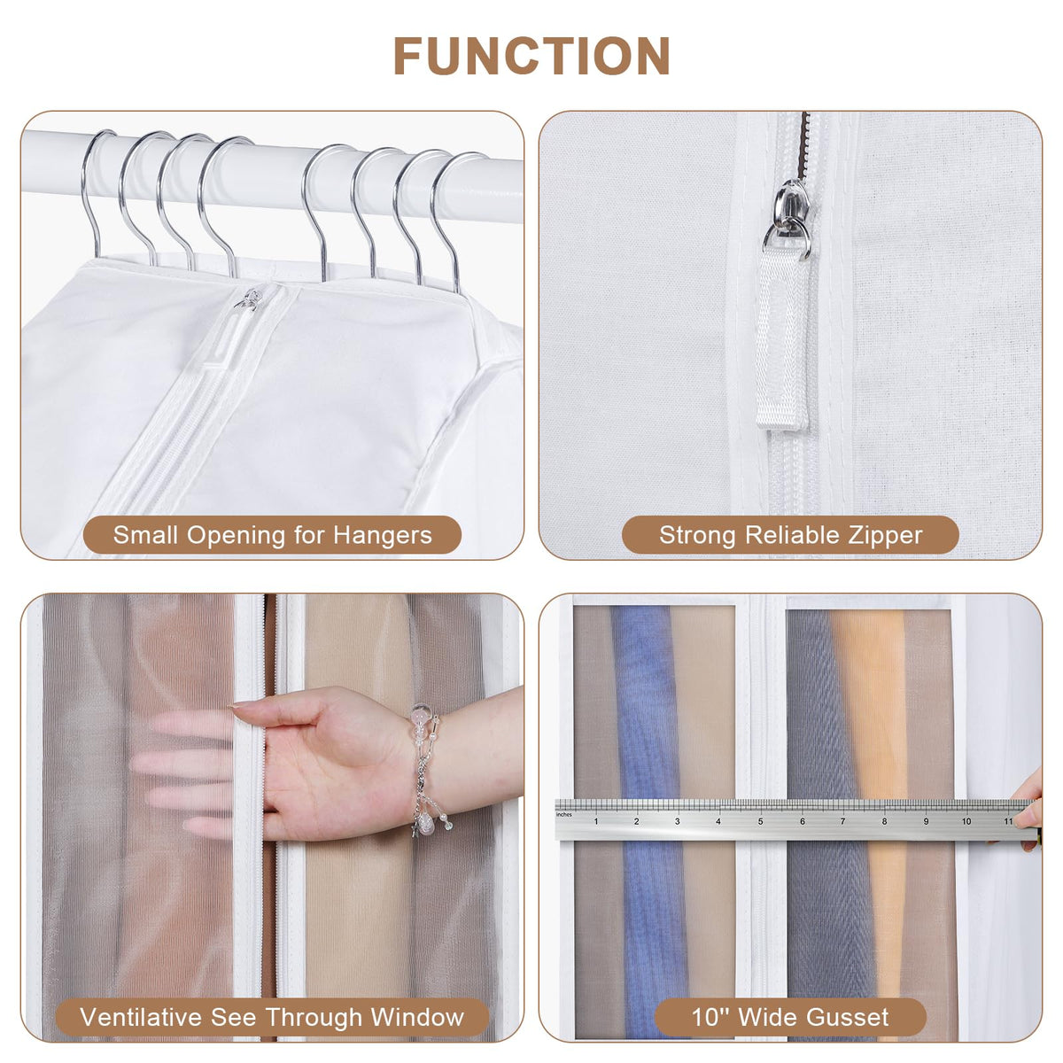 Syeeiex 3x Luxury Cotton Garment Bags for Hanging Clothes, 43 inch Suit Bag