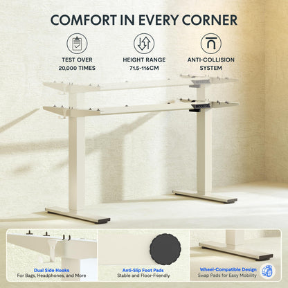 FLEXISPOT Height Adjustable Electric Standing Desk Frame Ergonomic Sit-stand Workstation with Memory Smart Panel EN1(2 Stage | Mousse White)