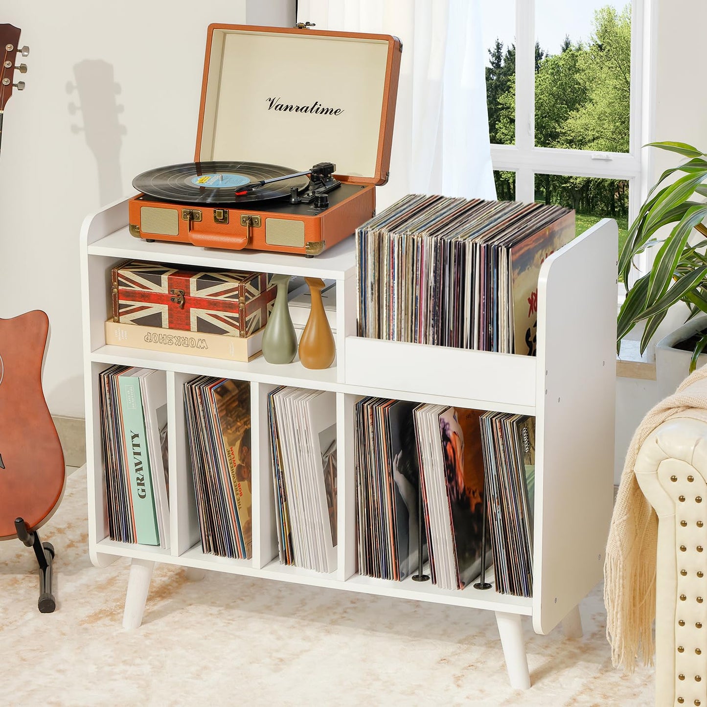 UODERS Record Player Stand, Large Record Player Table Cabinet with Open Vinyl Storage and Display Shelf Holds up to 350 Albums