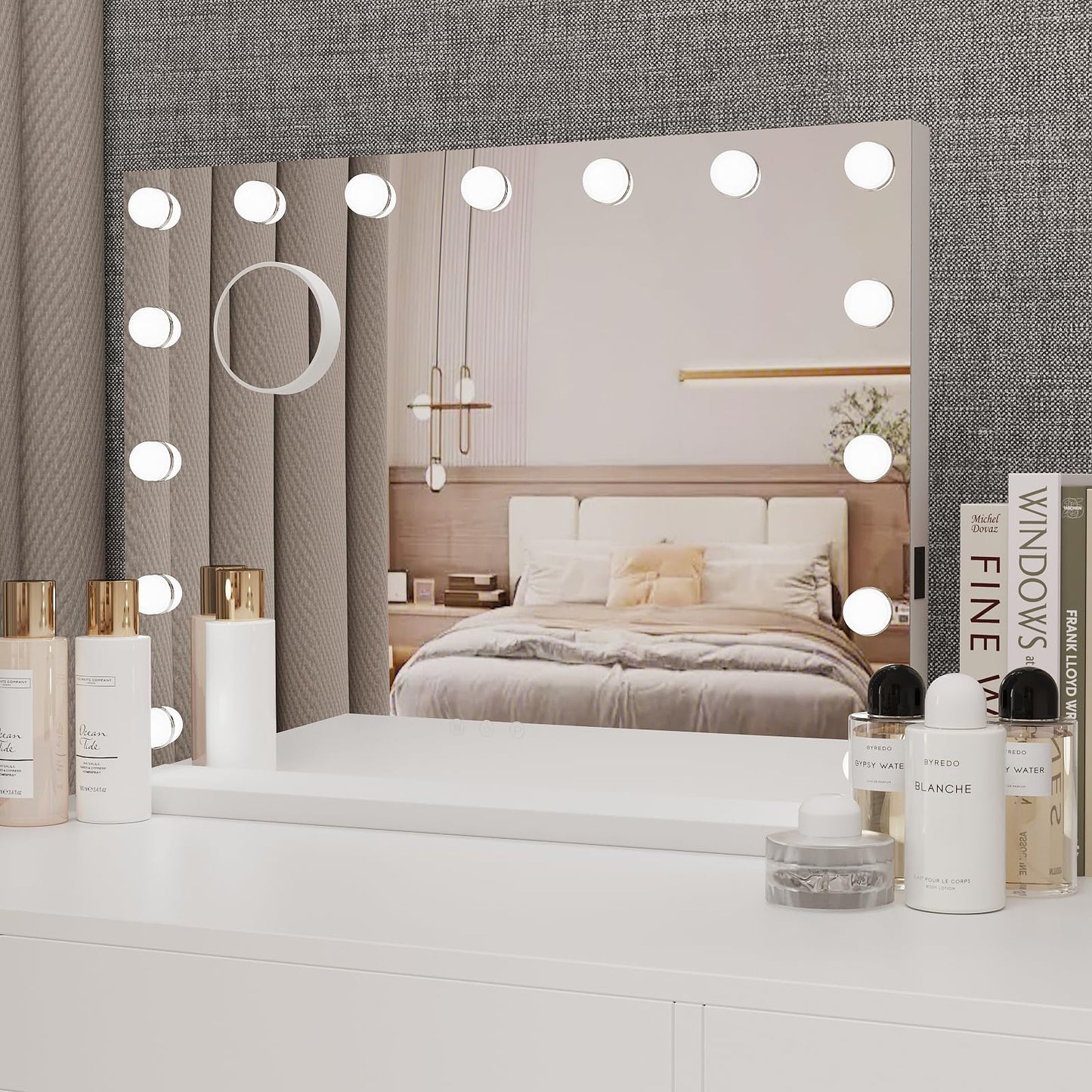 YOURLITE Hollywood Vanity Mirror with Lights, 5845cm Lighted Makeup Mirror with 15 Dimmable Led Bulbs, 3 Lighting Modes, Touch Screen Control,