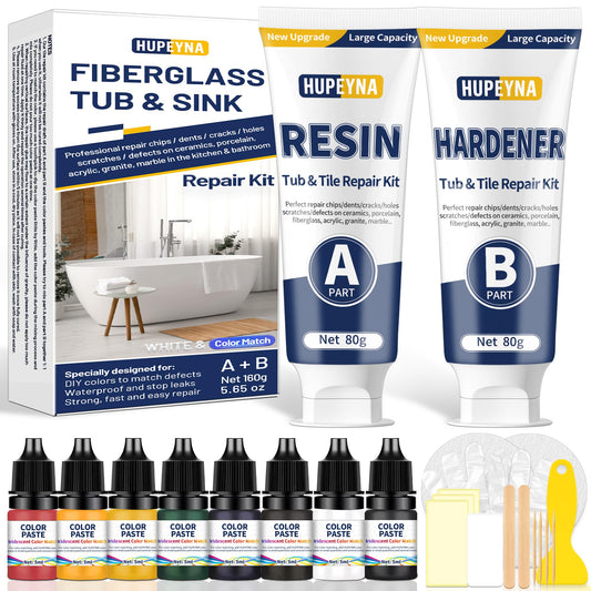 Fiberglass Repair Kit, Bathtub Repair Kit for Tile, Acrylic, Ceramic, Enamel, Kitchen Bathroom Fix Chips Cracks Scratches Rust Holes on Porcelain