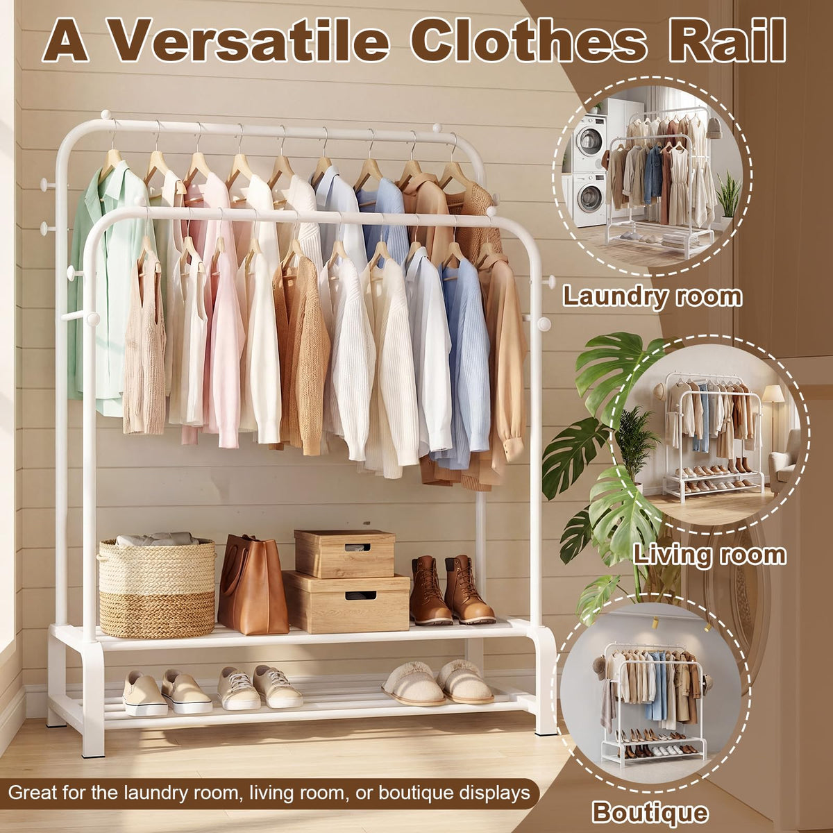 OPPAIYA Heavy Duty Double Rod Clothes Rail, 110cm Garment Rack Supports Up to 80kg (Even Weight Distribution)