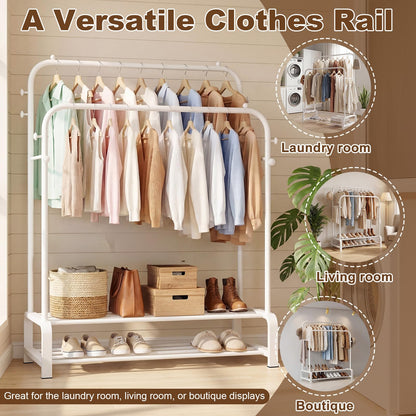 OPPAIYA Heavy Duty Double Rod Clothes Rail, 110cm Garment Rack Supports Up to 80kg (Even Weight Distribution)