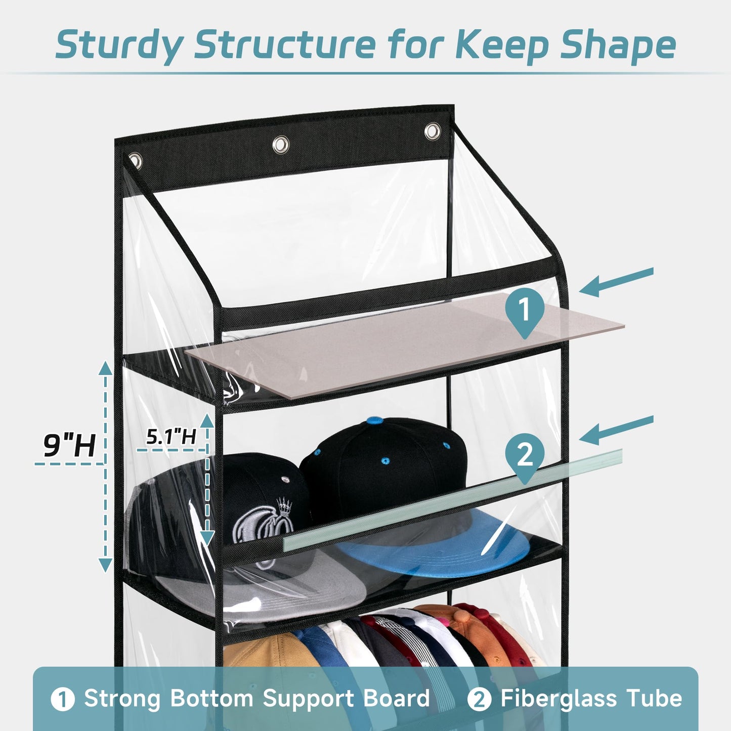 AOODA Clear Over The Door Hat Racks for Baseball Caps, Large Holds up to 72 Caps Hat Storage Organizer for Closet Wall