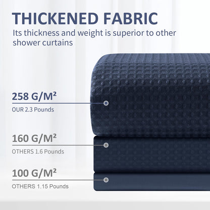 FY&XZH Heavy-Duty Waffle Weave Shower Curtain with Stainless Steel Hooks, Thick Fabric for Bathroom, Hotel, Spa & Salon-275 x 183cm (Navy Blue)