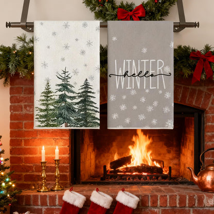 LYhsmg 2PCS Christmas Tea Towels,Christmas Hand Towels,Quick Dry Dish Towels Bar Towel,Machine Washable Kitchen Towel,Cotton Super Soft,Xmas Tree