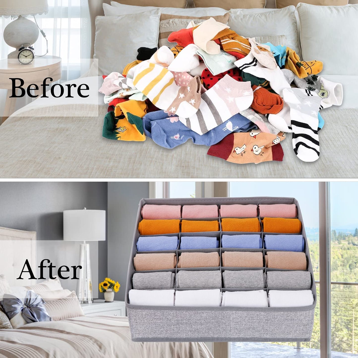 Joyoldelf Drawer Organisers Dividers 2 Packs Wardrobe Organiser, 24 Cell Collapsible Closet Cabinet Organizer Underwear Storage Boxes for Storing