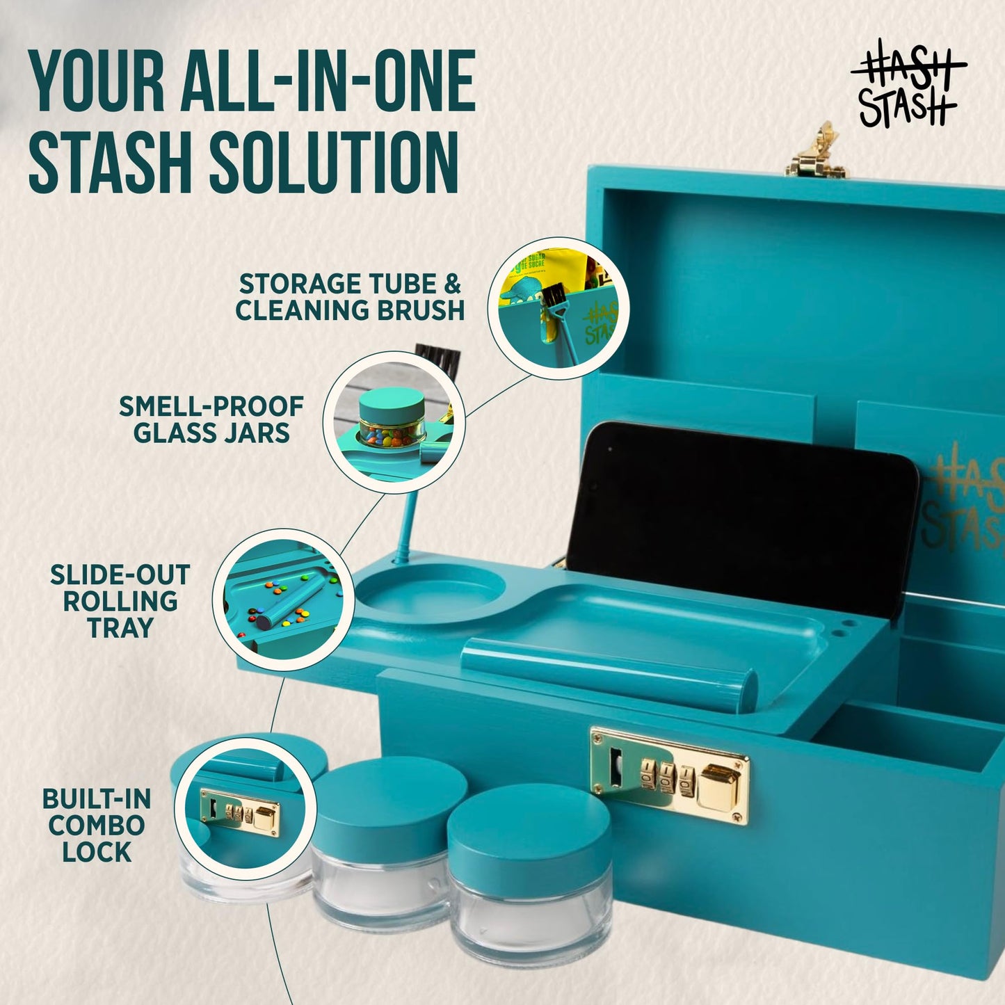 HASHSTASH - The OG Storage Box (Teal and gold)