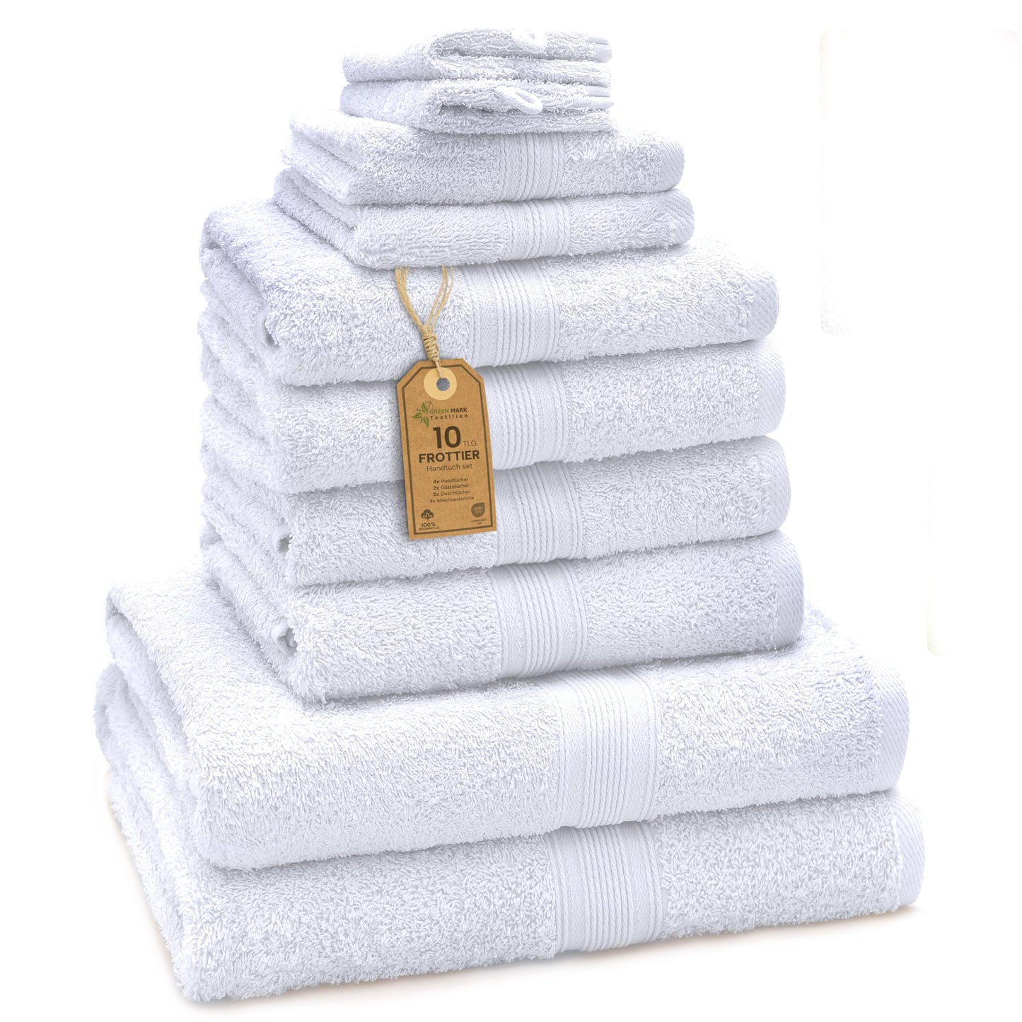 GREEN MARK Textilien 10-Piece Terry Towel Set, White